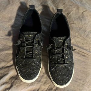 Ladies Sperry Sneakers Navy Animal Print 10